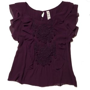 Floreat Blackberry Infusion Silk Ruffle Blouse